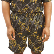 Mens Black Shorts, Printed, Silk Co-ord, Two-piece