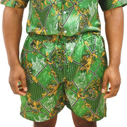 Mens Green Shorts, Printed, Silk Co-ord, Two-piece