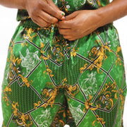 Mens Green Shorts, Printed, Silk Co-ord, Two-piece