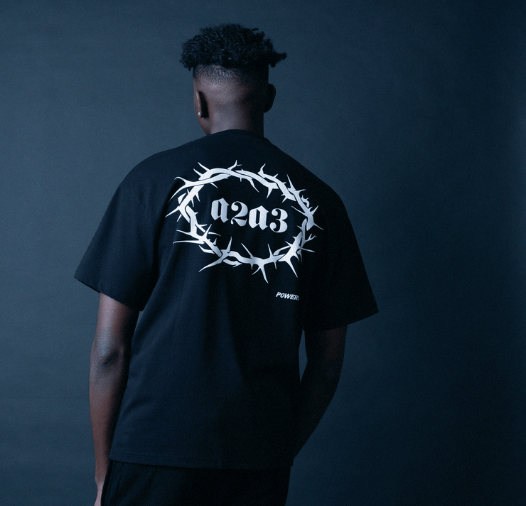 Graphic tee. Black t-shirt with white artwork