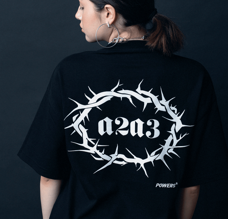 Graphic tee. Black t-shirt with white artwork